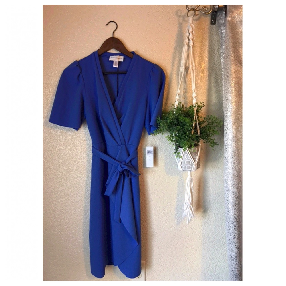 Donna Morgan Wrap Dress with Flutter Sleeves